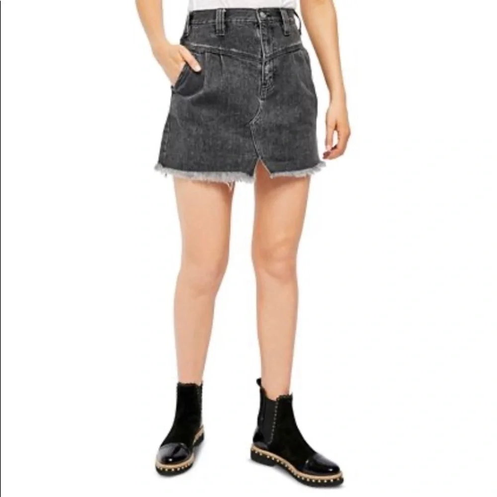 Free People Side car mini cotton denim skirt with raw hem.  NWT.